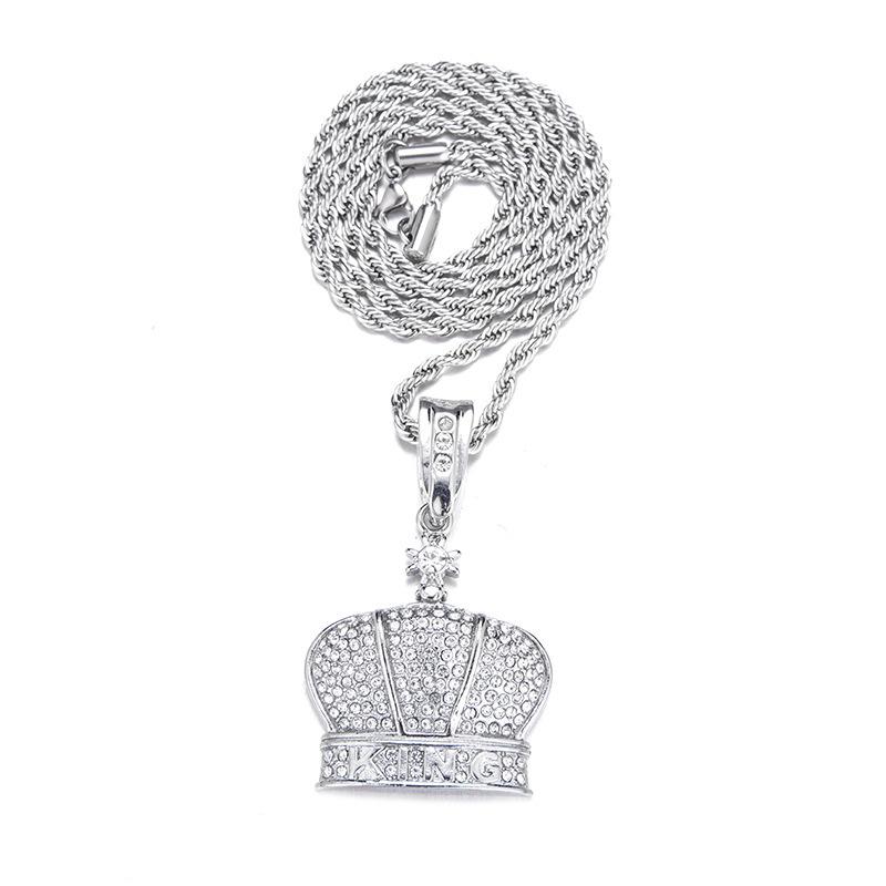Luxurious 3D Full Diamond Crown Pendant - High-Quality European American Hip Hop Accessory.