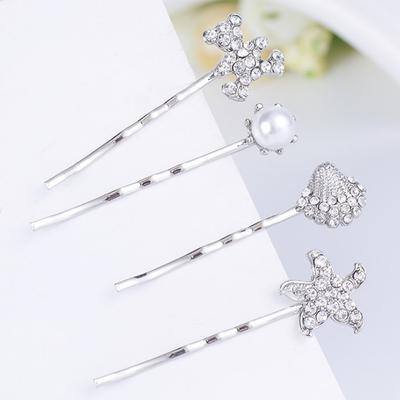 Women's Slint Hairpin Accessory 4-Piece Set (Silver) Cubic Zirconia