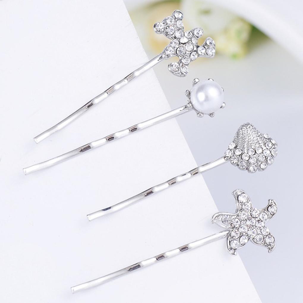 

Women s Slint Hairpin Accessory 4-Piece Set (Silver) Cubic Zirconia