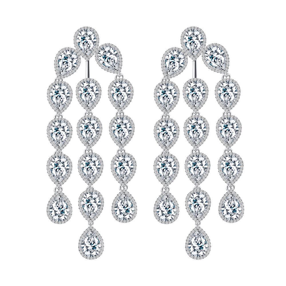 Boucles d'oreilles Zircon Aiguille Longue Goutte d'Eau Accessoires Robe de Banquet Défilé Boucles d'oreilles Boucles d'oreilles à Franges Nuptiales