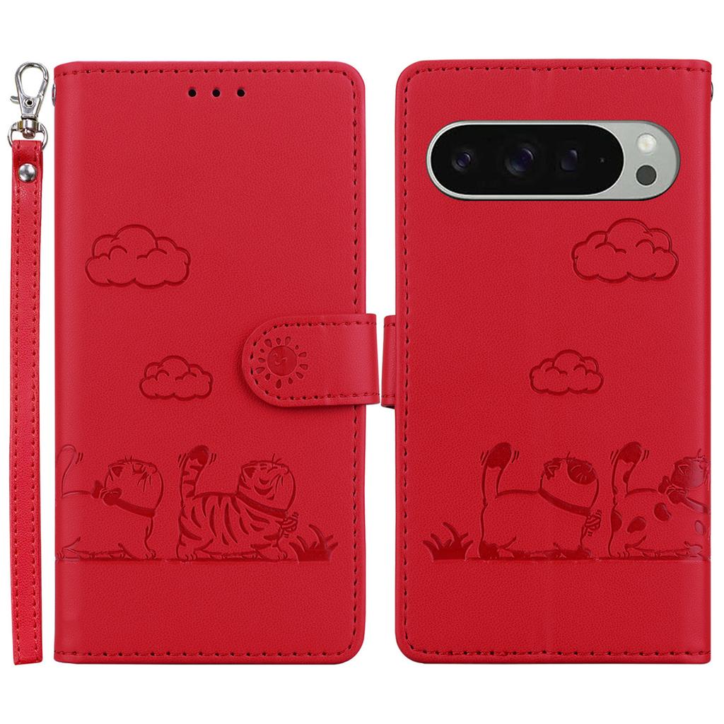 Dla Google Pixel 9 Pro/Pixel 9 Etui Blokujące RFID Wzór Kotka TPU+Skóra PU Pokrowiec na Telefon