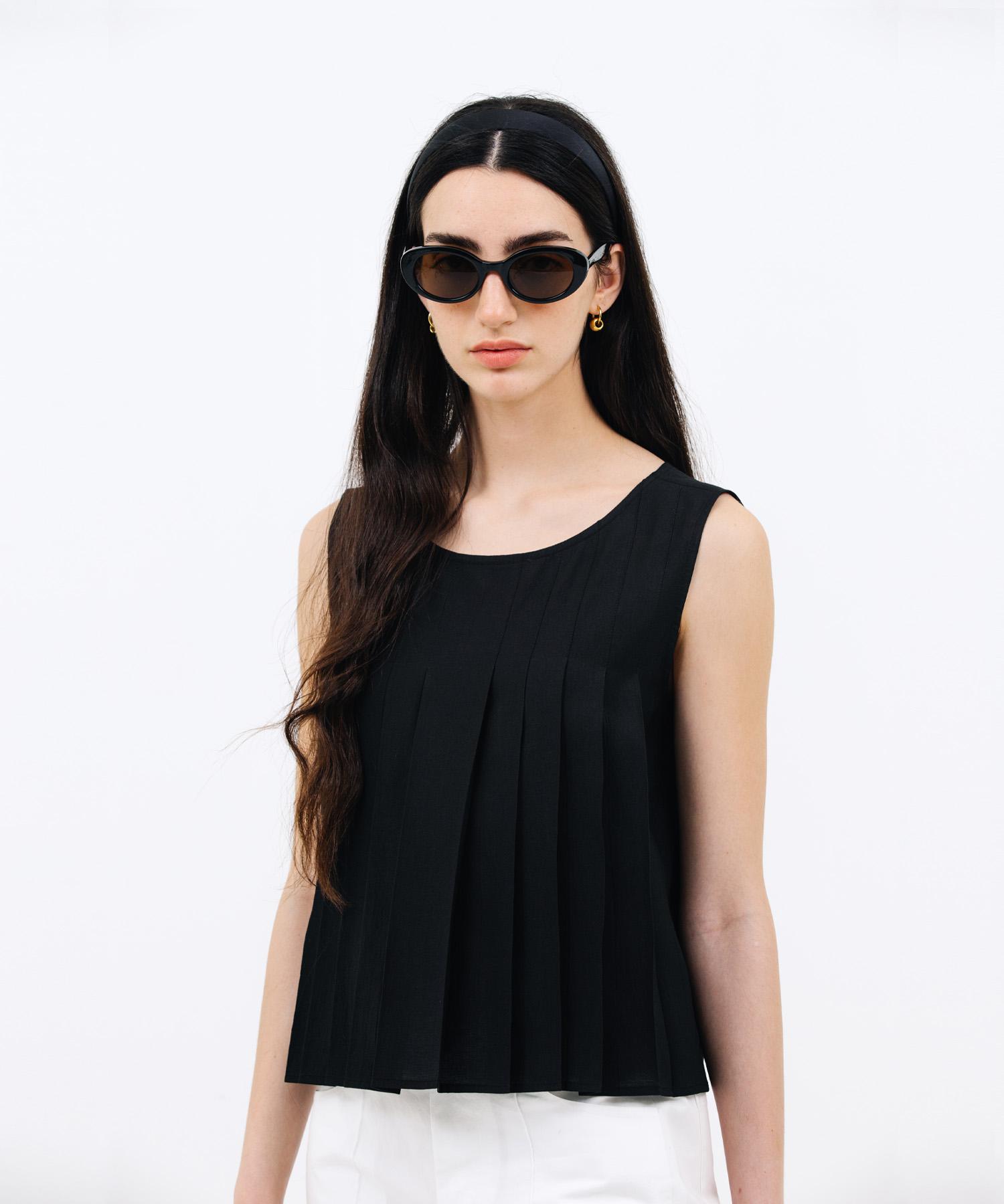 Jun By Jun K Pleated Sleeveless Blouse_Black F
