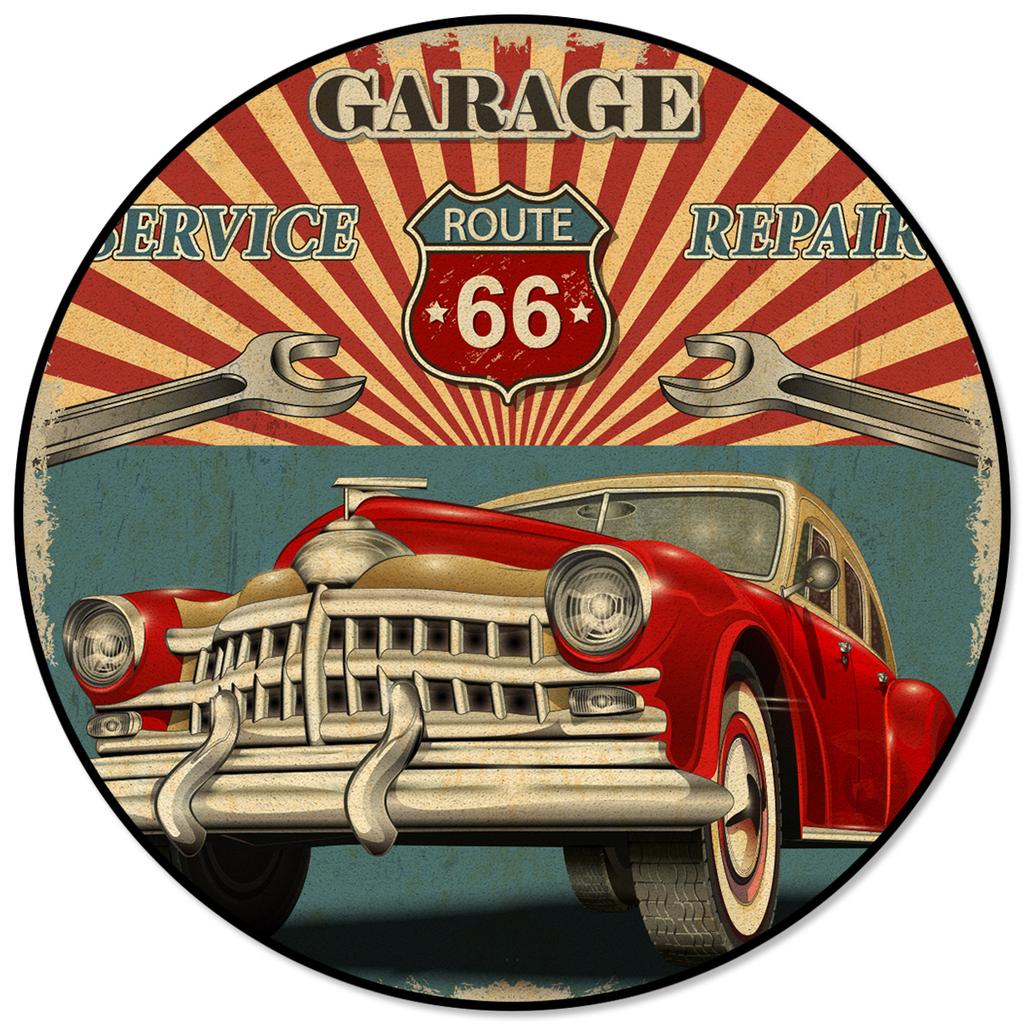 Retro plakát na auto Road Kuchyně Koberec Kulatý Koberec Obývací pokoj Krmení domácích mazlíčků Jídelna Interiér Mat