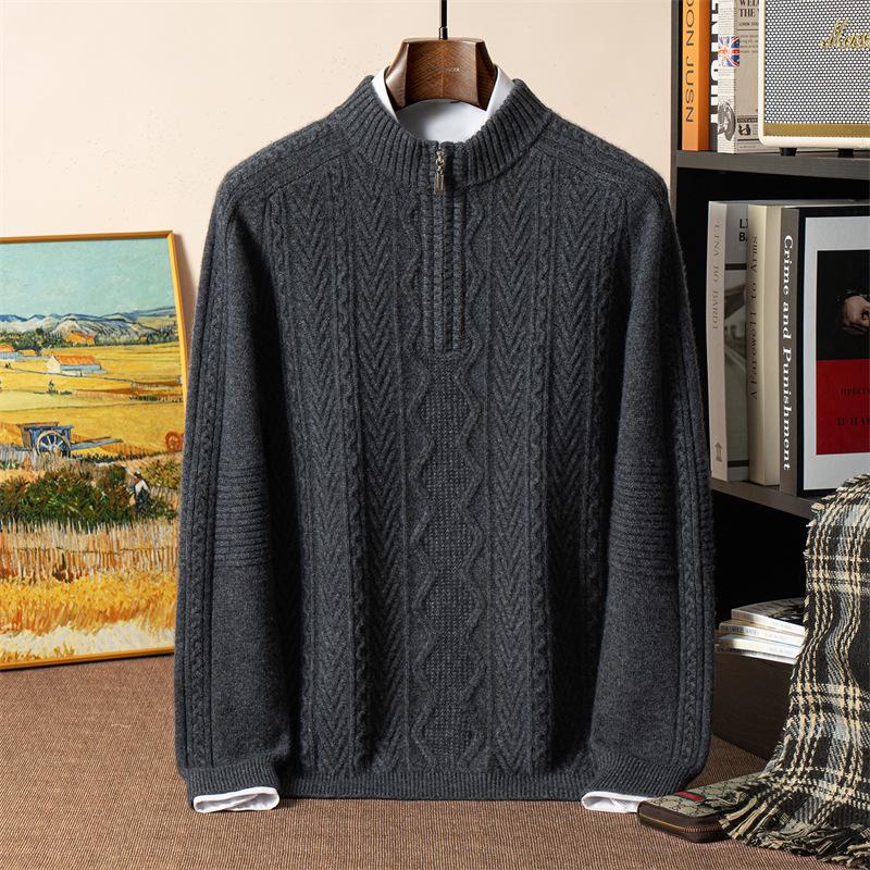 Мужской осенне-зимний жаккардовый свитер с полумолнией из кашемира XL