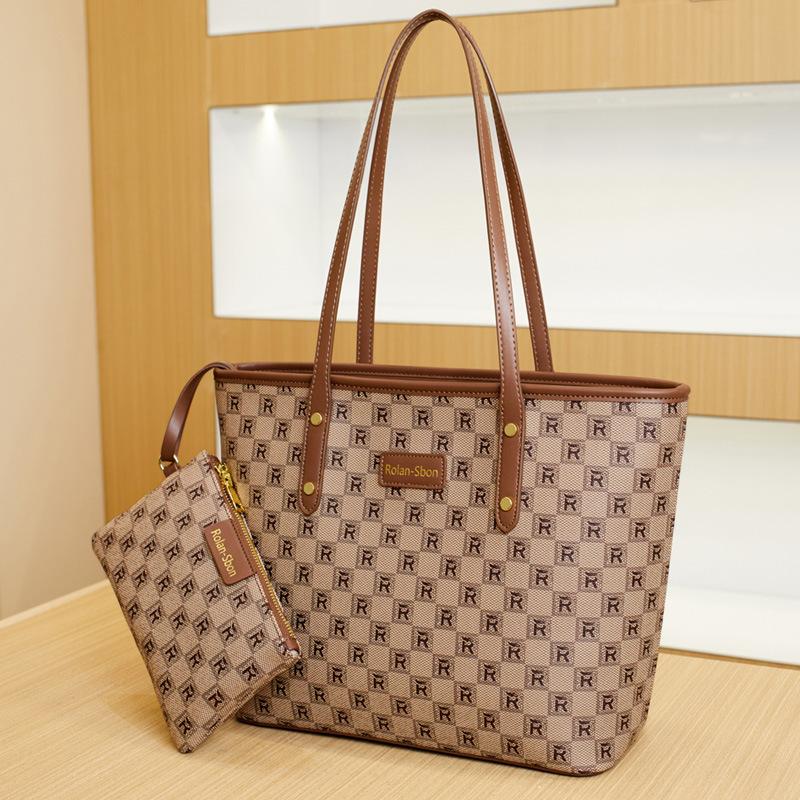 2026 New Vintage Pattern Tote Bag for Women, Large Capacity Shoulder Bag, Checkered Handbag, Versatile Commuting Bag, Large Bag