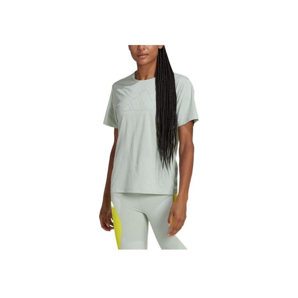 Adidas Pure Color Logo High-Intensity Training Sweat-Absorbing Short Sleeve T-Shirt Women Tops Linen-Green HN0070