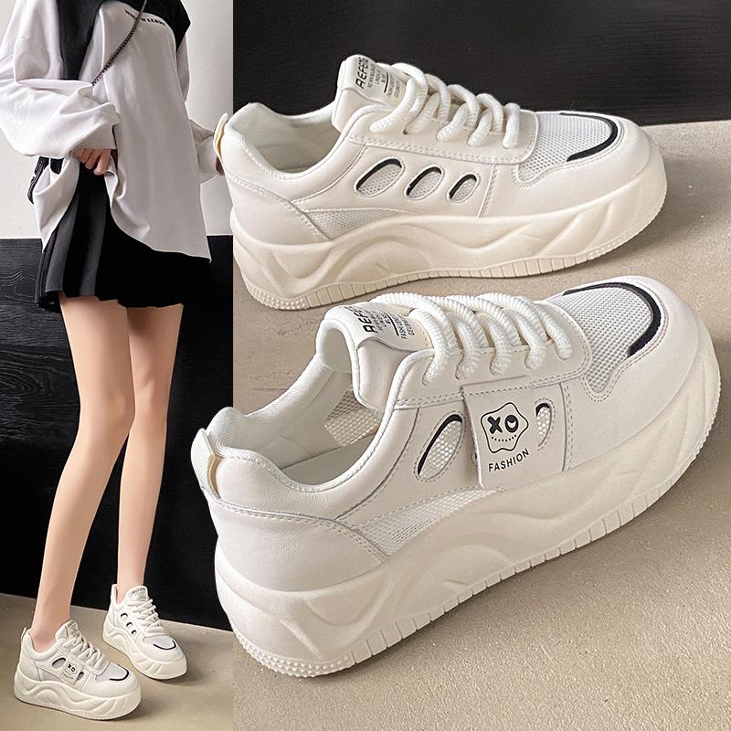 

Platform sneakers women s mesh leather surface non-slip rubber soft sole increased 35