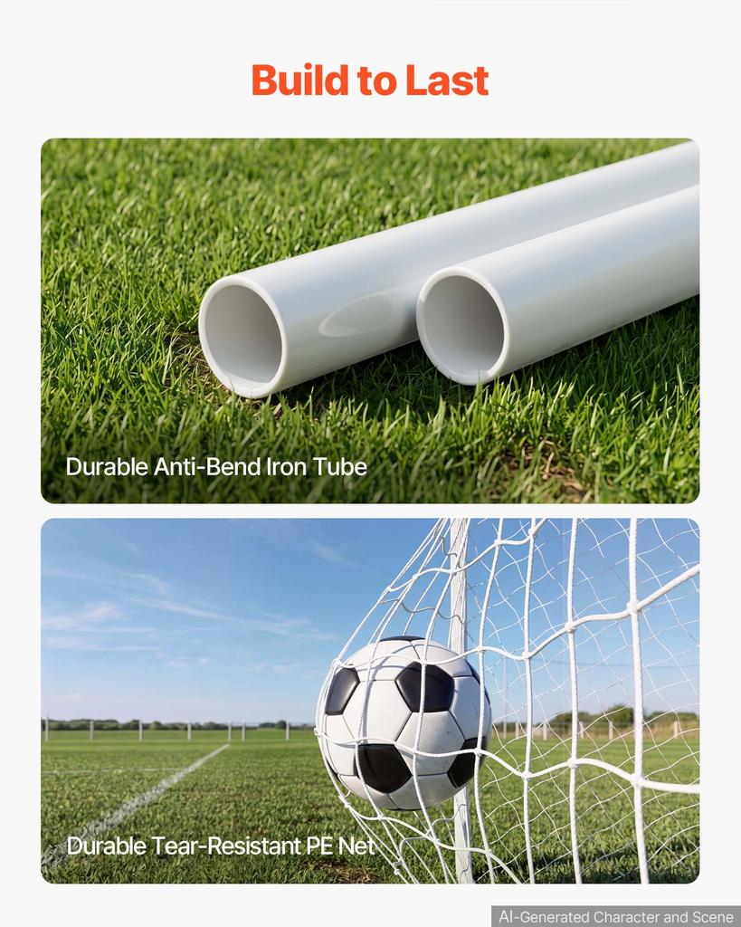 VEVOR Soccer Goal 3.66 x 1.83 m Soccer Goal for Backyard with Iron Frame PE Net, Portable & Durable Set, High-Strength Net, Ground Stakes, Straps