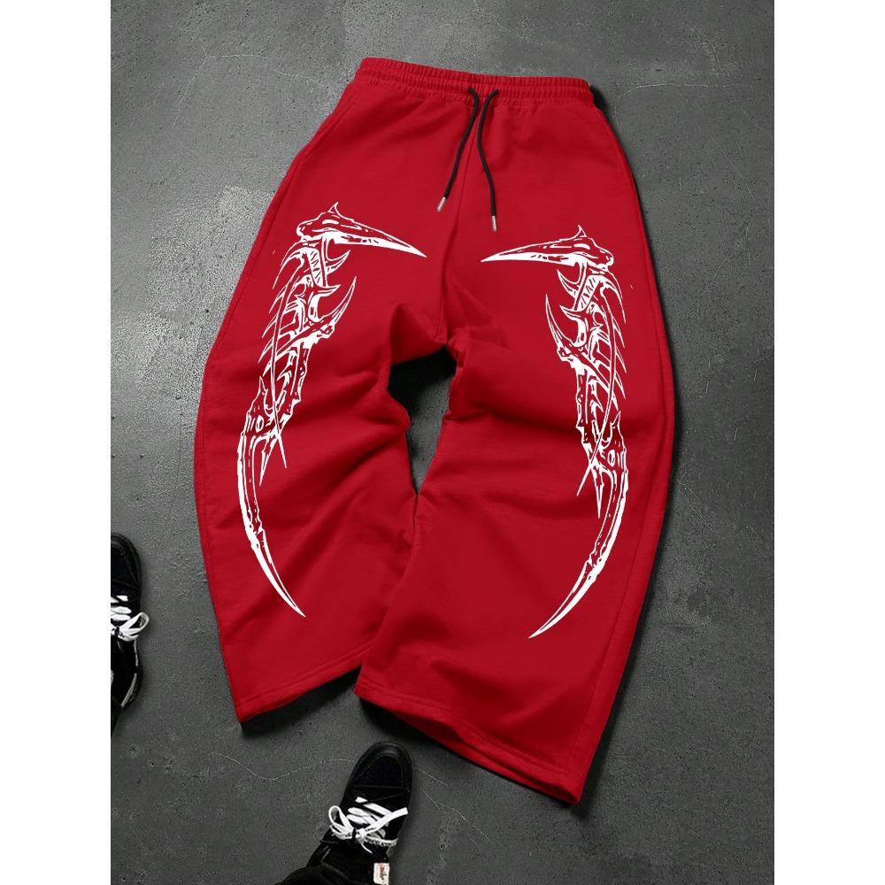 Casual Herenbroek met Rechte Pijp en Donkere Vleugelprint, Modieuze en Casual Outdoor Sport Straatstijl