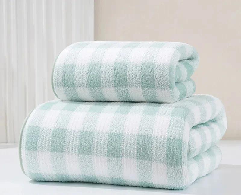 Japanisches minimalistisches Karomuster Handtuch Saugfähig Dick Weich Badetuch Baumwolle Waschen Badetücher Zwei in Eins Eltern-Kind-Set Handtuch