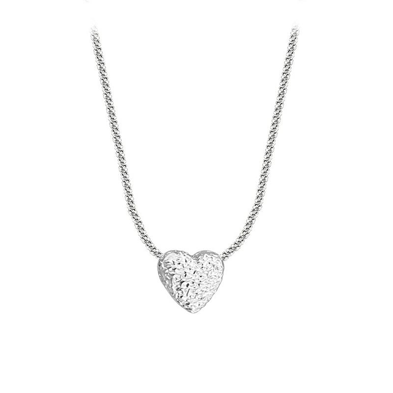 Silver Girls Hammer pattern Love Necklace Simple Heart shaped Pendant Women's Gift Boutique Jewelry
