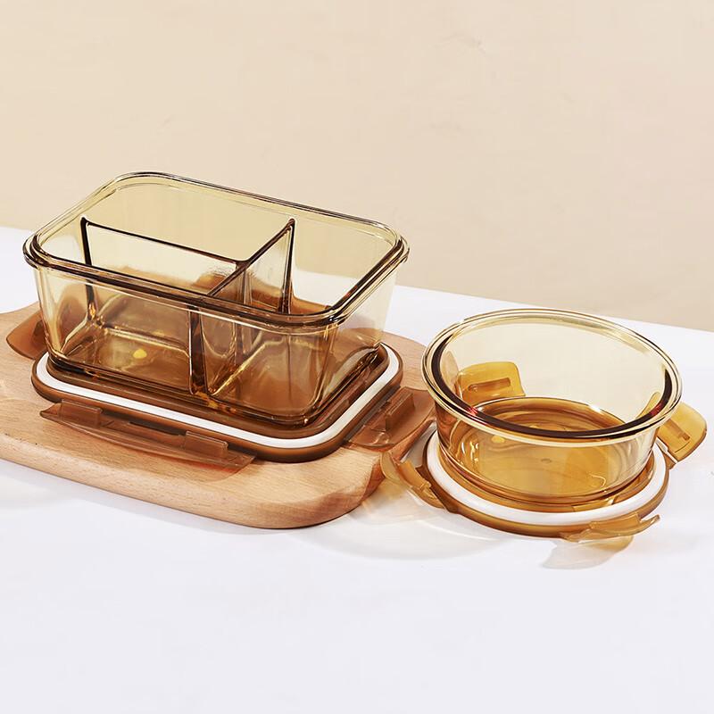 Hitzebeständige Glas-Lebensmittelaufbewahrungsbehälter, Mikrowellengeeignete Lunchboxen, Bento-Boxen mit 3 Fächern, 1020+700+400ml + Tasche + Geschirr