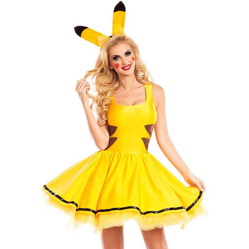 

Pikachu Halloween Womens Dress Costume Fancy Cosplay Yellow Cartoon Hot L