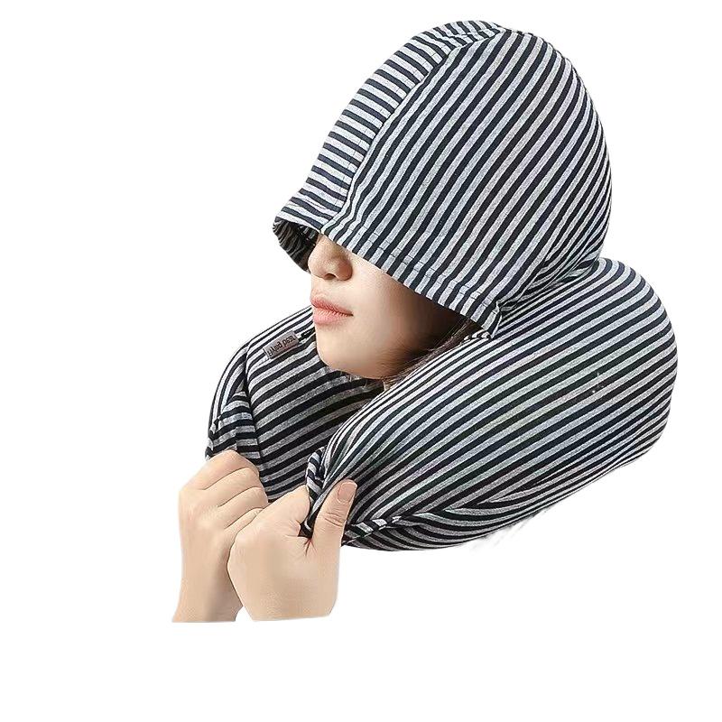 

Hooded U-shaped Pillow Travel Portable Blackout Neck Pillow Office Nap Neck Pillow Airplane Pillow Neck Pillow Темно-синій