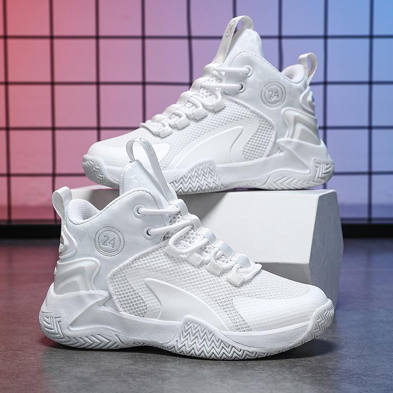 

Сетчатые детские кроссовки среднего и большого размера с нескользящей подошвой, детские весенне-летние кроссовки для бега для мальчиков 2025, баскетбольные кроссовки, тренировочные, дышащие 40 белый