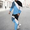 Men Retro Mosaic Hexagon Marble Texture Print Long Sleeve Sweatshirt Jogger Pants Two Piece Suit