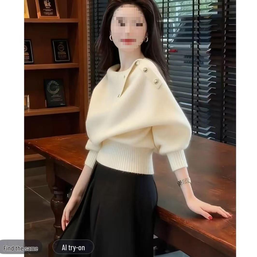 

2025 Elegant Light-Brown Knit Top: Autumn/Winter High-Intellect Style XL (60-70 kg) білий