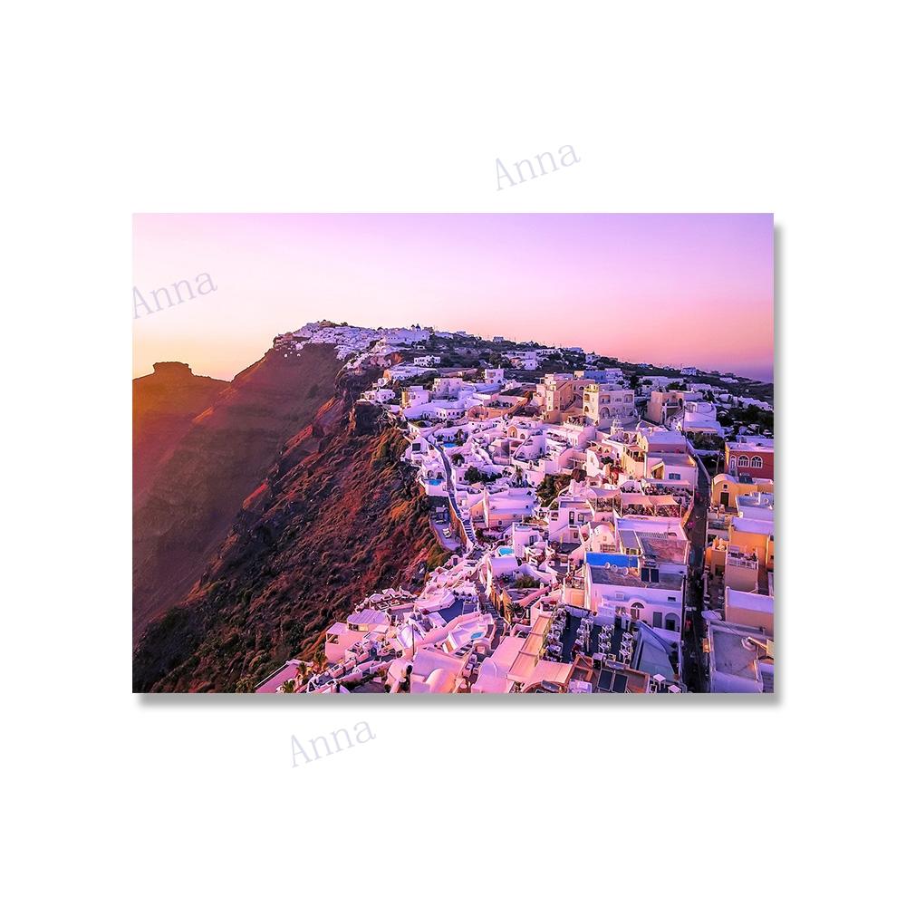 Greece Santorini Pink Ocean Wall Art Canvas Painting Sunset White Coastal Posters And Prints Wall Pictures For Living Room Decor