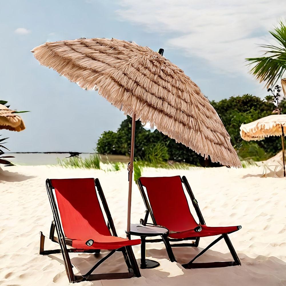 6.23ft/1.9m Height  Beach Umbrella Tilt Natural Tiki Umbrella Height Adjustable Thatched Tiki Umbrella 8 Ribs for Beach Pool
