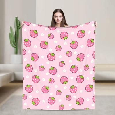 Rosa Erdbeerprint Decken Qualität Weich Überwurfdecke Frühling Reise Büro Outdoor Lustige Tagesdecke
