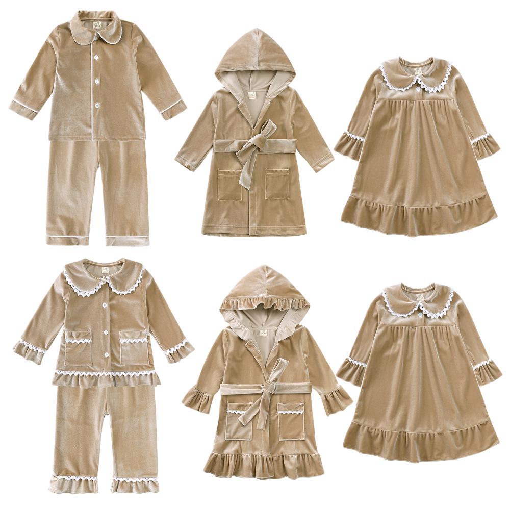 Children's Gold Velvet Pajamas - Autumn/Winter Homewear for Boys and Girls