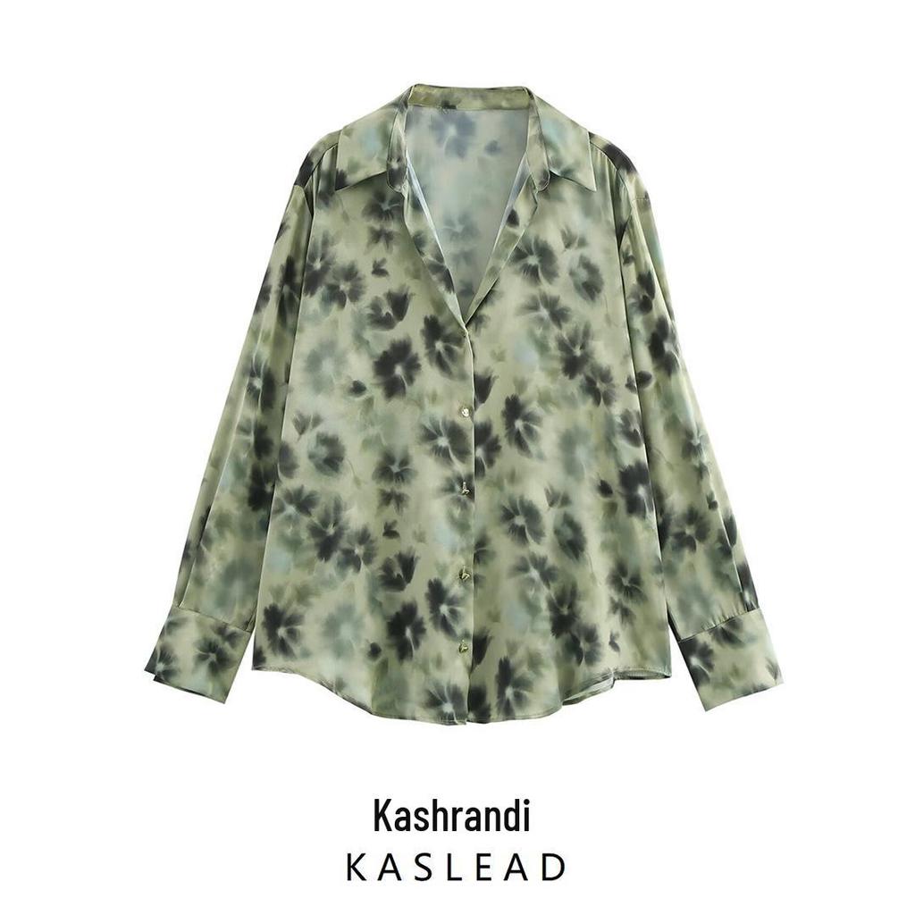 2025 Spring Women's European & American Fashion Silk Satin Classic Shirt