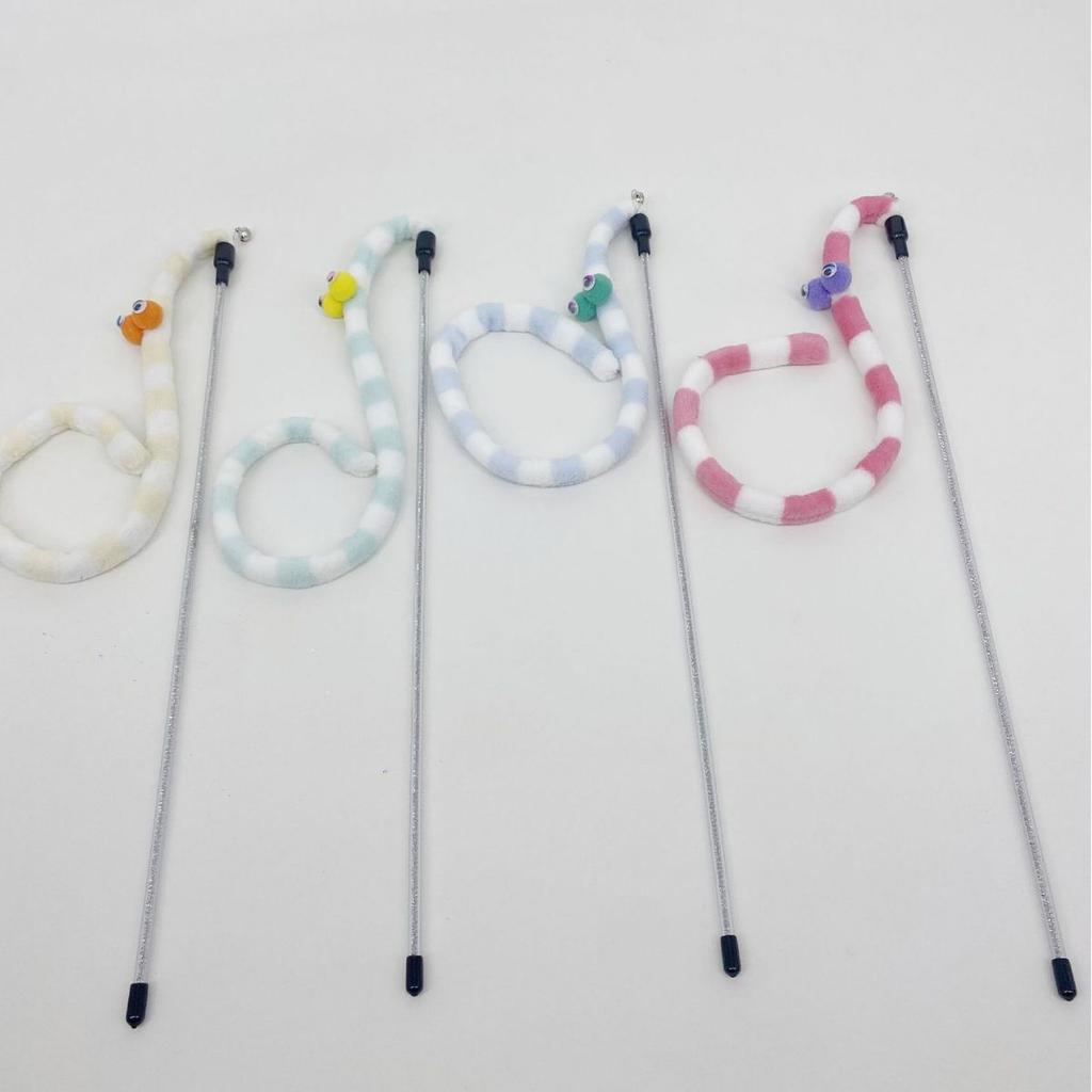 Cat Long Caterpillar Cat Amusing Stick Super Cute Big Eyes Plush with Bell Bite-resistant Plush Cat Toy