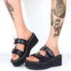 Mode Goth Punk Große Dicke Sohle Hausschuhe Damen Sommer 2025 Neu Punk Fledermaus Dekorative Gürtelschnalle Keilabsatz Sandalen Damen