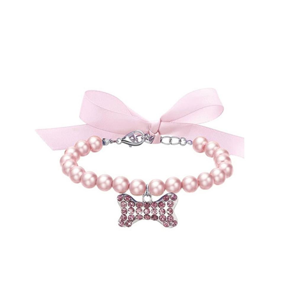 Pet Pearl Necklace Collar with & Heart Rhinestone Pendant for Small Dogs Cats