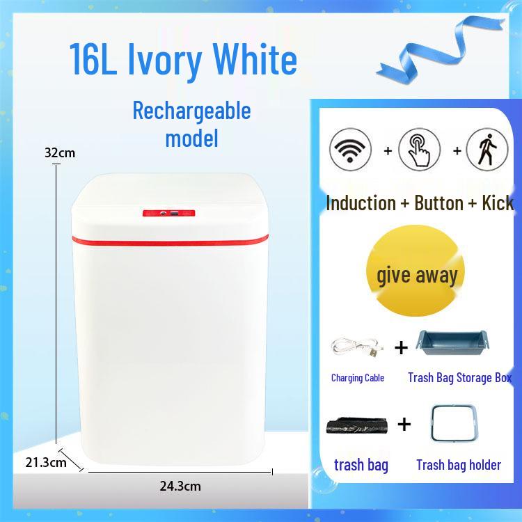 Smart Home Automatic Odor-Proof Trash Can, Large Capacity with Lid for Kitchen, Living Room, and Bathroom 13L Battery-Powered [Four Modes]