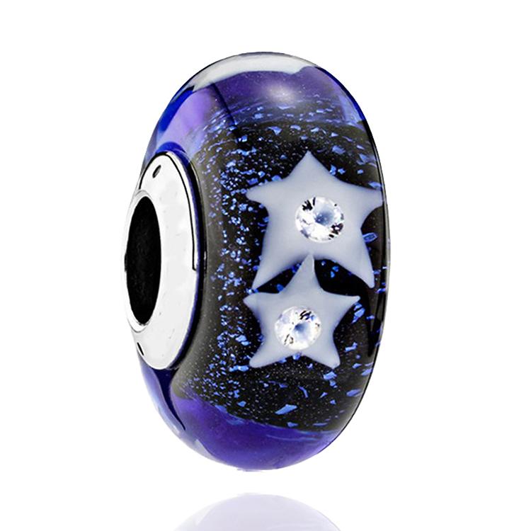 Brand New Authentic Original Copper Metal Flower and Leaf Cosmic Rainbow Charm Bead Component Murano Glass Bead Components Designed For Bracelet High