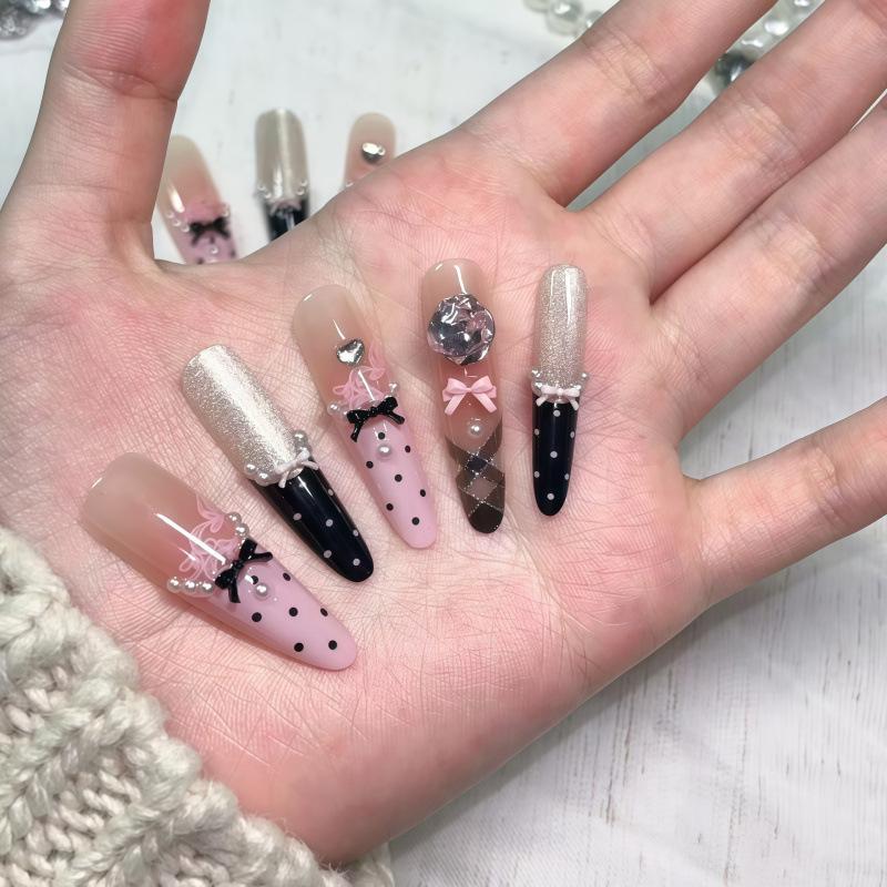 

Handmade Pink Bow & White Cat Eye French Girly Nail Art Stickers S (suitable for 70% of people)