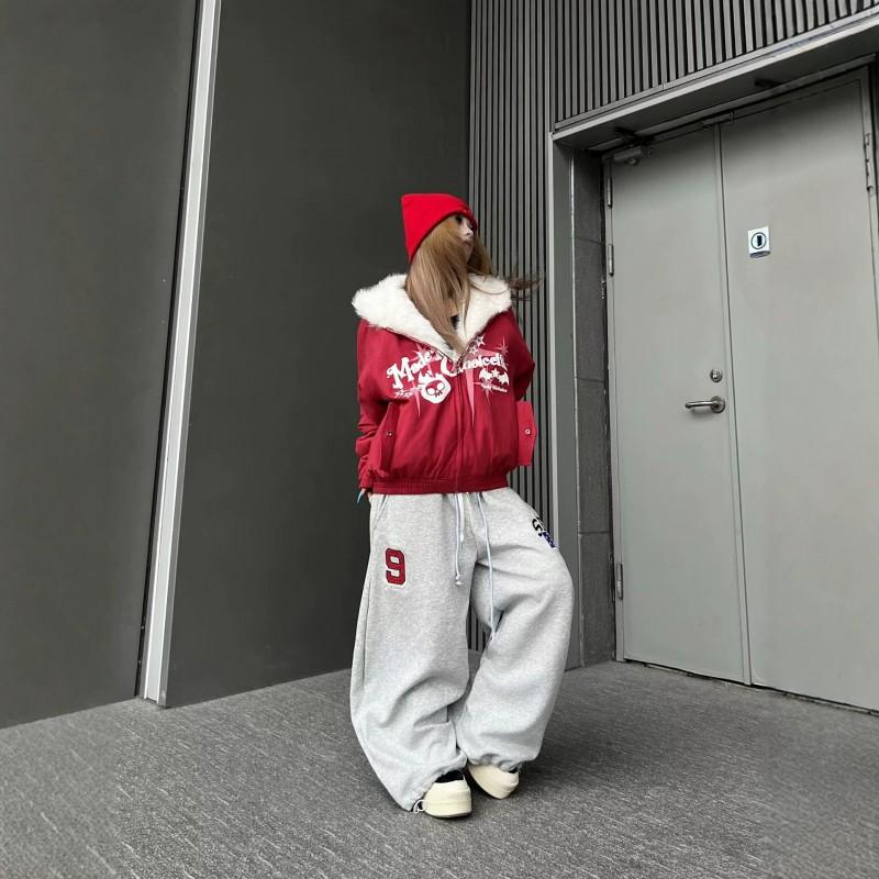 Vintage American Style Wide Leg Sweatpants Unisex Loose Casual Trousers Streetwear