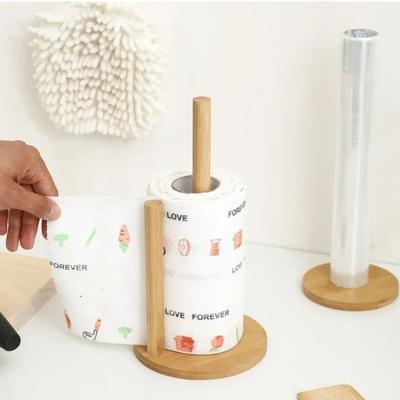 1PC Bamboo Paper Towel Holder Kitchen Dining Room Vertical Wooden Paper Roll Organizer Cling Film Holder Lazy Rag Holder