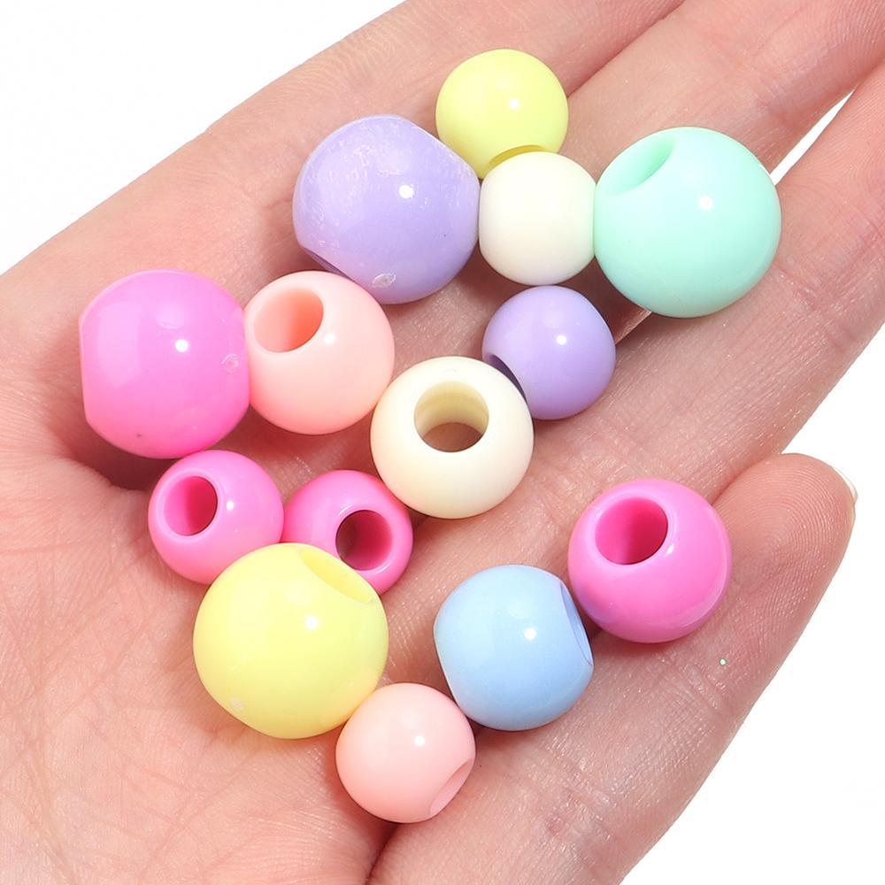50pcs Candy Color Acrylic Beads Large Hole Round Loose Spacer Beads For Jewelry Making DIY Crafts Necklace Bracelets Accessories