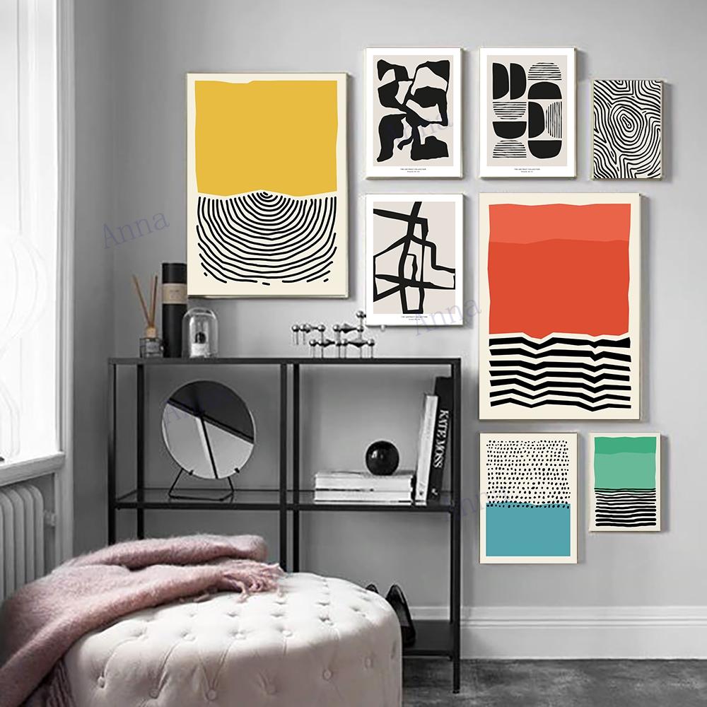 Minimalist Mid-Century Modern Geometric Art Line Poster and Print Canvas Pictures Wall Art Paintings for Living Room Home Decor