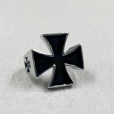 Punk Rock silver svart färg Korsfararkors Rostfritt Stål Ringar för Män Tempelriddare present Ring