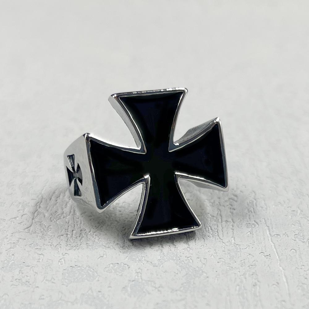 Punk Rock Silber Schwarz Farbe Kreuzritterkreuz Edelstahl Ringe für Männer Tempelritter Geschenk Ring