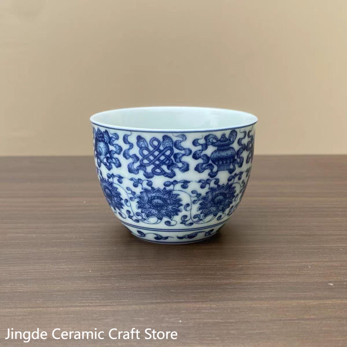 

Цзиндэчжэнь Антикварная Глина Сине-Белый Фарфор Восемь Сокровищ Переплетенный Лотос Чайная Чашка Ретро Подглазурная Роспись Чашка для Дегустации Чая <200ml