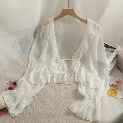 Langarm weiß schwarz Achselzucken für Bolero Frauen formelle Partykleid Capa Sommerkleider Jacke elegante Wraps Rüschen Schal