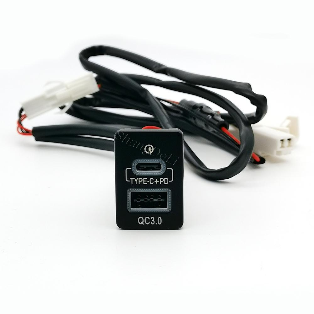 New Blue Light Car Charger QC3.0 USB TYPE-C PD Dual Phone Charge Interface Socket Cable Accessories Fit for Toyota