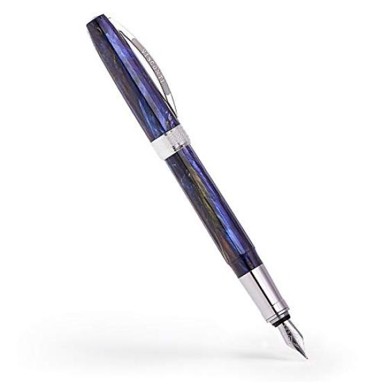 Visconti VISCONTI Fountain Pen in Indigo Blue Stainless Large A10 Fine F Luxury Writing Instrument "Starry Night" (KP12-04-FPC) Steel, Nib, Nib,