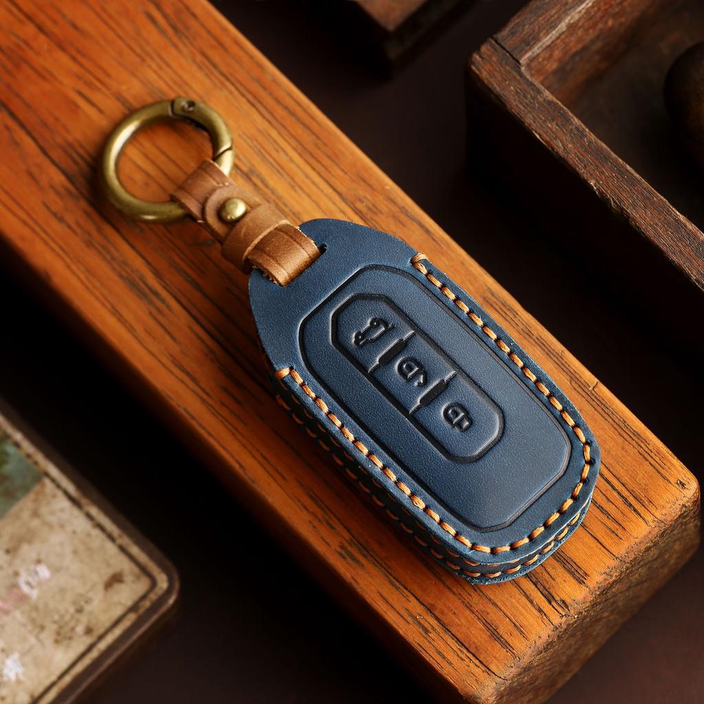 Leather Car Fob Key Cover Shell Holder for Ford Transit Custom Territory EcoBoost 2017-2021 Protector Case Keychain Accessories
