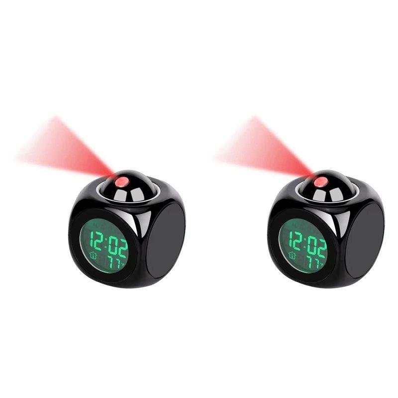 Premium-2X Projection Alarm Clock Ceiling Display Snooze Desk Table Clock Voice Multifunction Digital Projection Clock Black
