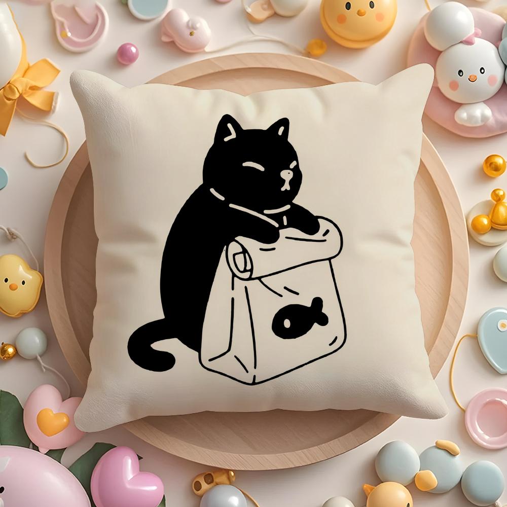 Cat Sketch Cushion Cover Short Plush Double-Sided Printing Home Machine Washable In Warm Winter Pillow Cover