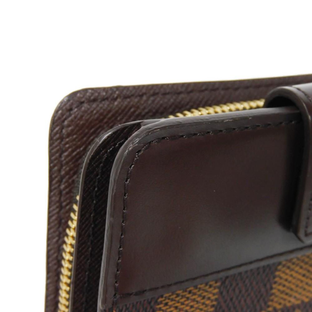 Used Damier Compact Zip Billfold Card Case with Brown Snap Button, 12564, and Coin Purse (N61668 7941 Logo) from Japan