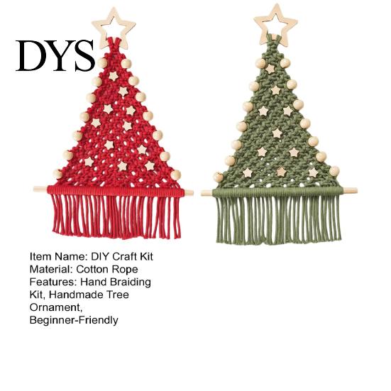 Braided Christmas Tree Materials DIY Kit, Make 2 Cotton Rope Trees, Boho Knot Craft Crafting Supplies for Beginners Set with Wooden Beads And