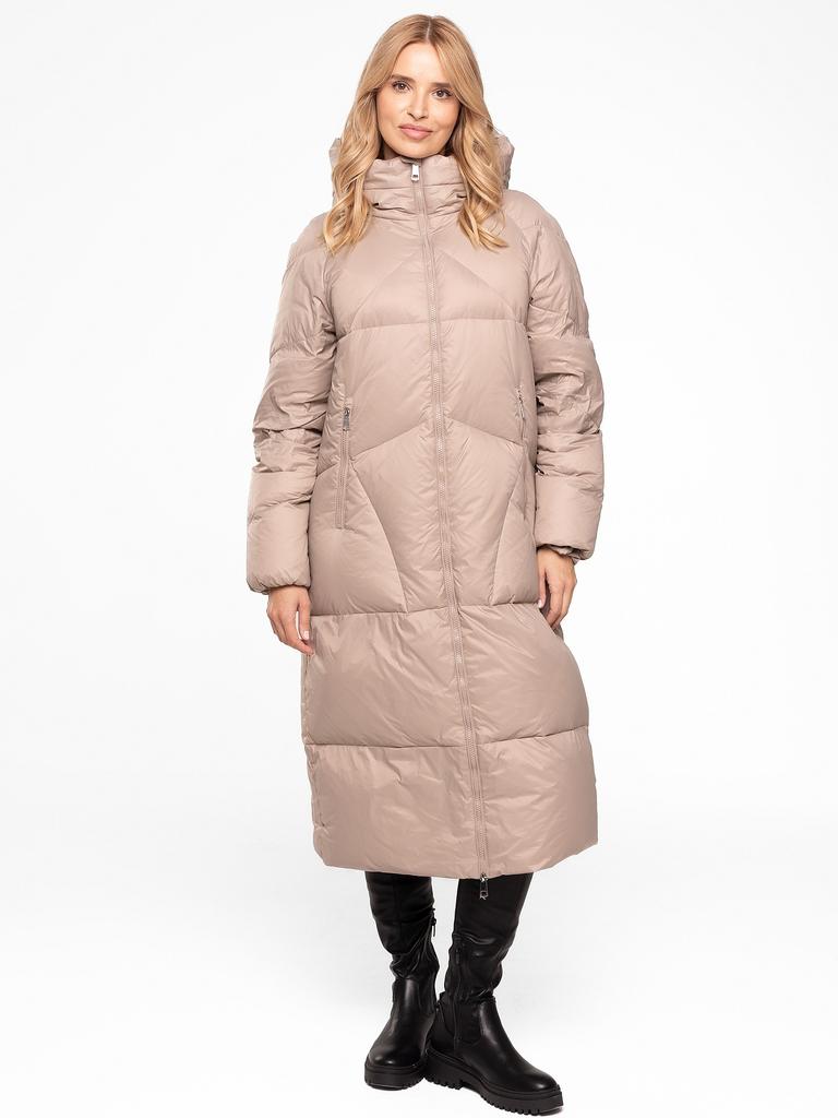 WOMEN' LONG DOWN JACKET WITH ZIPPER AND HOOD