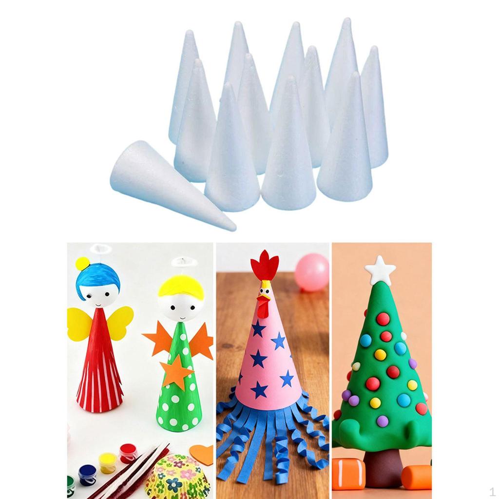 12 Pieces Craft Foam Cones Accessories Decors White Supplies for Activities DIY Art Projects Wedding