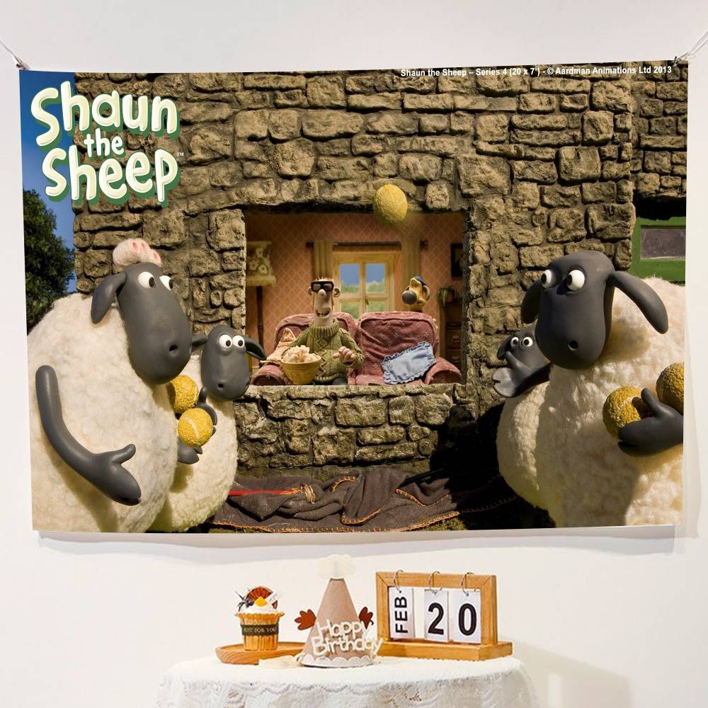 Cartoon Anime S-Shaun Fun the Sheep Photography Studio Backdrop Outdoor House Party Decor Photo Background Curtain Back Drop